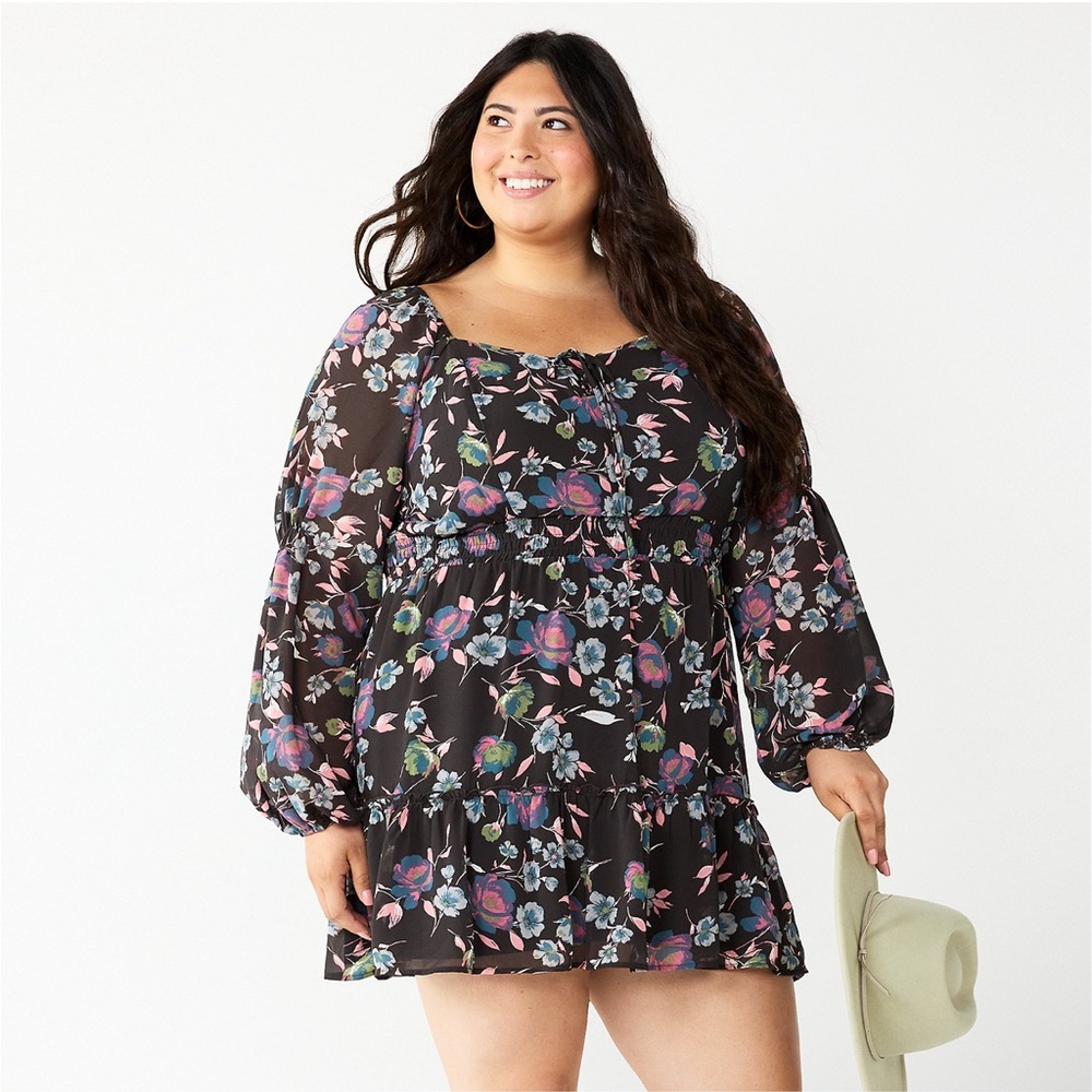 Plus Size Tiered Front Lace Up Skater Dress